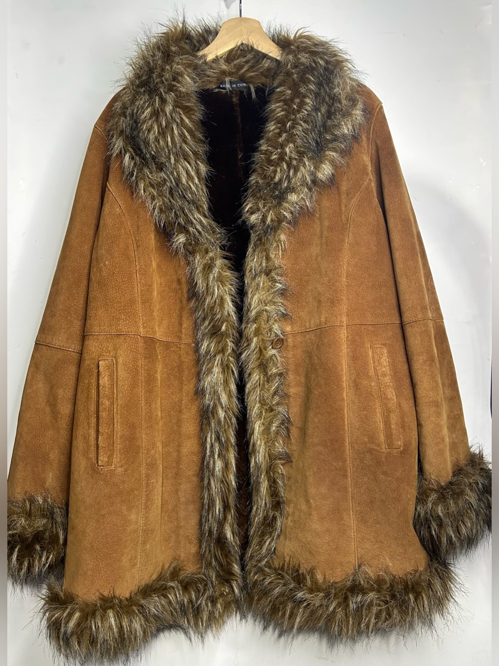 Wilsons Leather Vintage Y2K‎ 90's Pennylane Tan Vegan Fur Lined Jacket Large